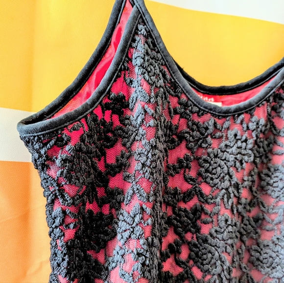 Vintage Y2K Lace Cami Tank Top Black Crimson Red Whimsigoth Witchy Goth Floral L - Picture 3 of 9